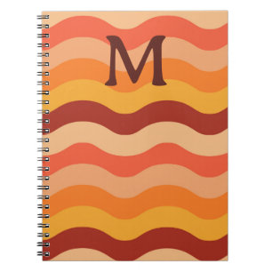 Cuaderno Olas abstractas retro naranja y amarillo Monograma