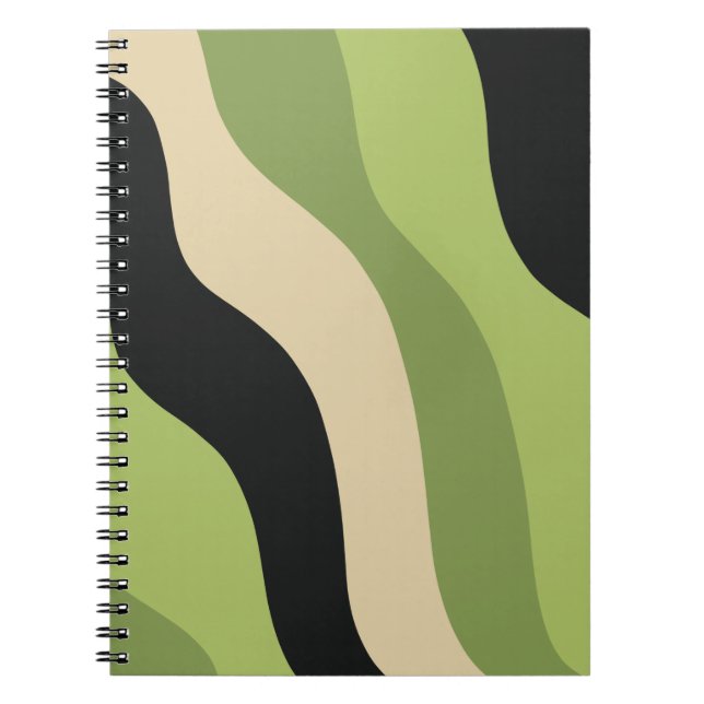 Cuaderno olas, curvas verdes, negras y beige coloridas (Frente)