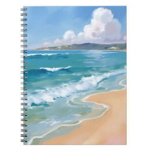 Cuaderno Olas de acuarela de agua de océano pintura costera