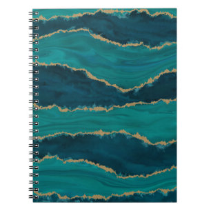 Cuaderno Olas de Ágata Teal – Mármol Abstracto con Oro