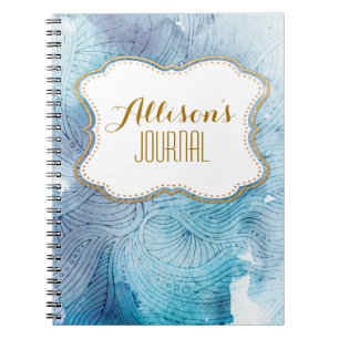 Cuaderno Olas de color agua azul océano pintadas