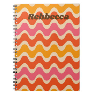 Cuaderno Olas de estilo retro en rosa naranja rojo personal