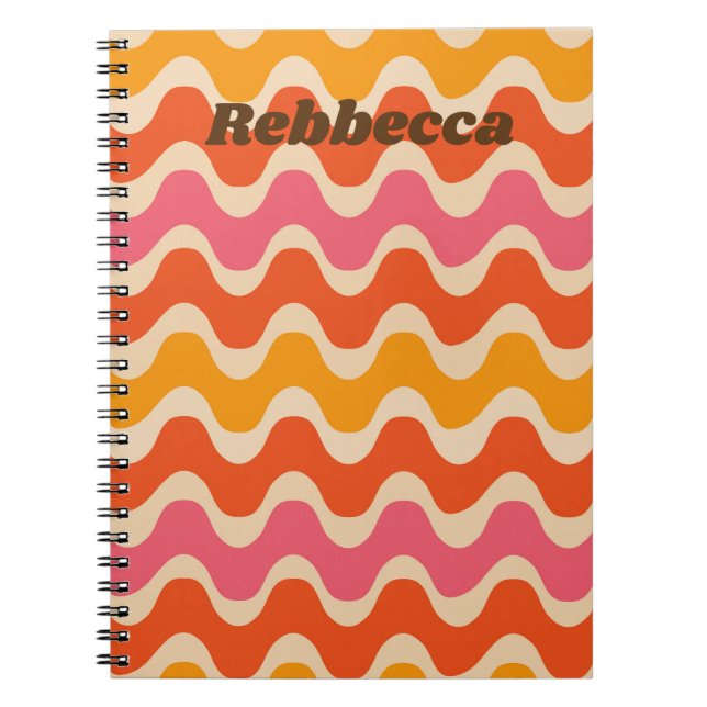 Cuaderno Olas de estilo retro en rosa naranja rojo personal (Frente)