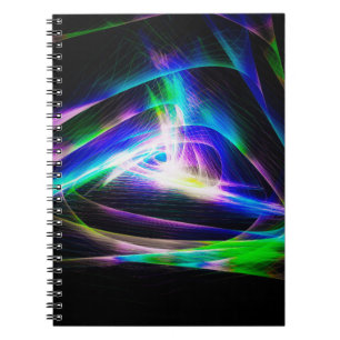 Cuaderno Olas de luz abstractas y resúmenes de fondo negro,