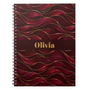 Cuaderno Olas de mármol rojo burgundy elegantes con acento 