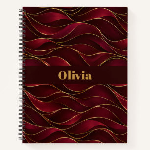 Cuaderno Olas de mármol rojo burgundy elegantes con acento