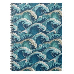 Cuaderno Olas de Océano Azul Patrón de Diseño de Verano Tro