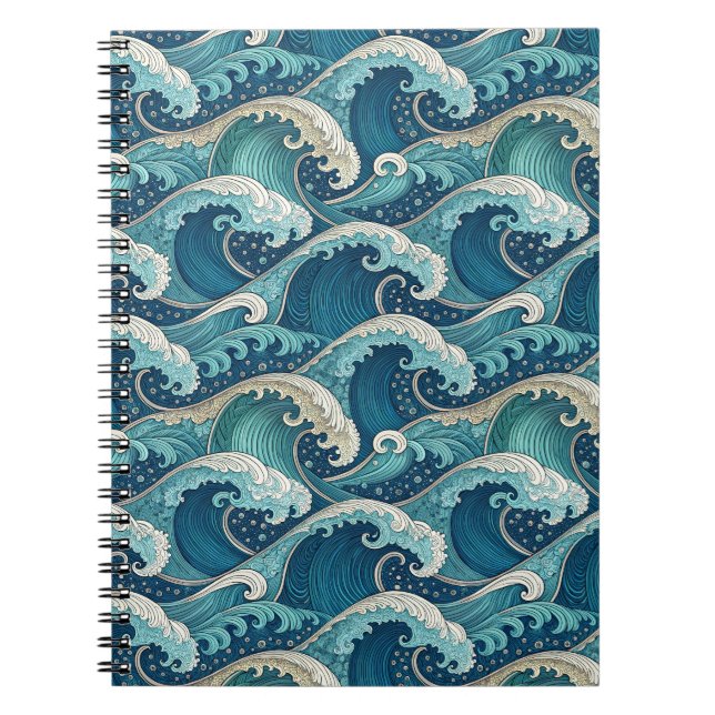 Cuaderno Olas de Océano Azul Patrón de Diseño de Verano Tro (Frente)