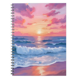 Cuaderno Olas de Océano Rosadas Puesta de Sol Acuarela