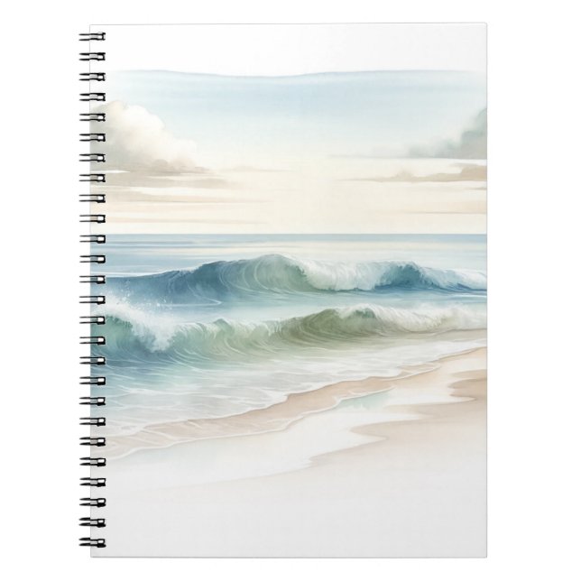 Cuaderno Olas de playa en acuarela costa rústica (Frente)