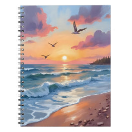 Cuaderno Olas del Océano Atardecer | Pintura al Óleo Playa