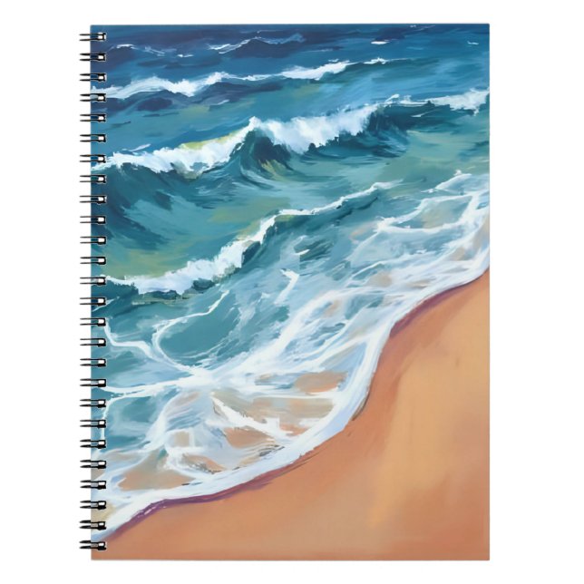 Cuaderno Olas del Océano Azul Acuarela Costera (Frente)
