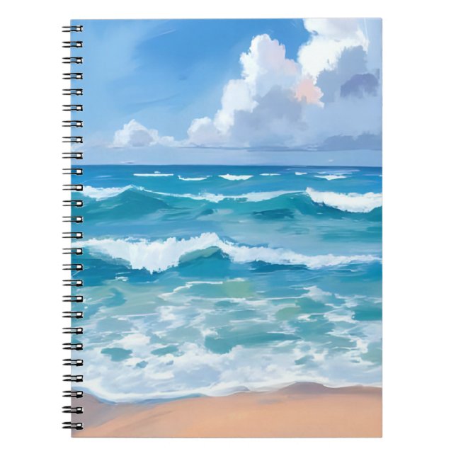 Cuaderno Olas del Océano Azul | Acuarela de Mar de Playa  (Frente)