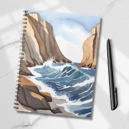 Cuaderno Olas del océano chocando | Acuarela de playa coste