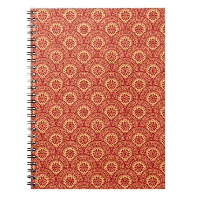Cuaderno Olas doradas de mandala en el fondo rojo (Frente)