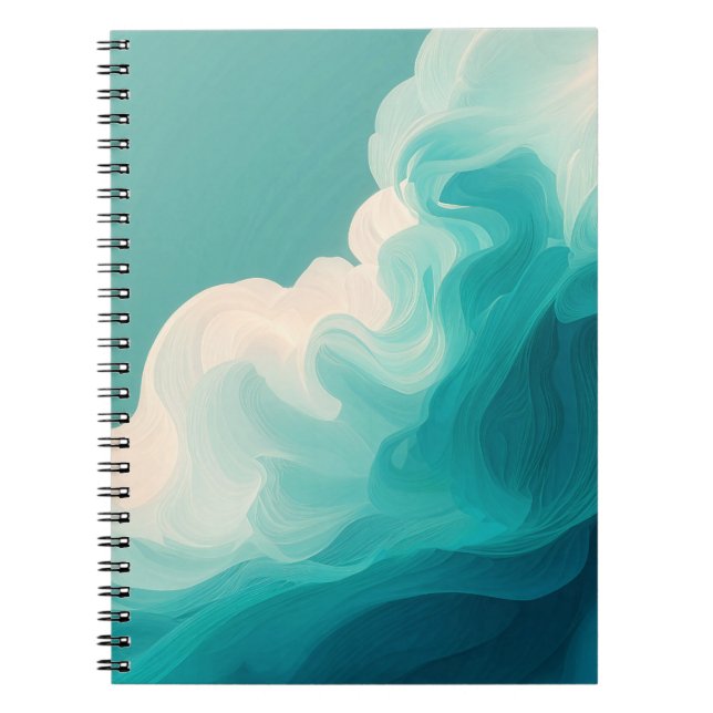 Cuaderno Olas Fluyentes Abstractas de Verde Azul y Blanco (Frente)