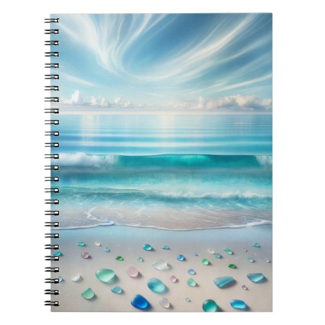 Cuaderno Olas oceánicas azules de bonito y vidrio marino (Frente)