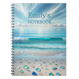 Cuaderno Olas oceánicas azules de bonito y vidrio marino pe