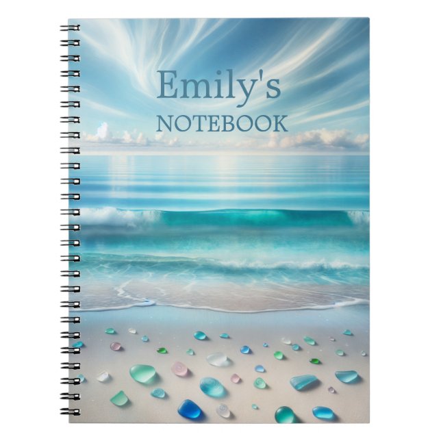 Cuaderno Olas oceánicas azules de bonito y vidrio marino pe (Frente)