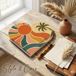 Cuaderno Olas y palmeras estéticas del atardecer retro de l