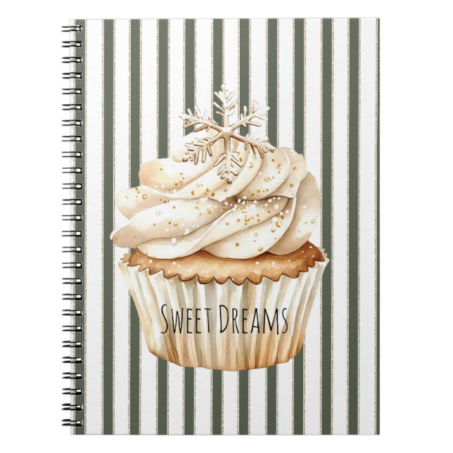 Cuaderno Olive Cream Stripes Snowflake Cupcake Christmas (Frente)