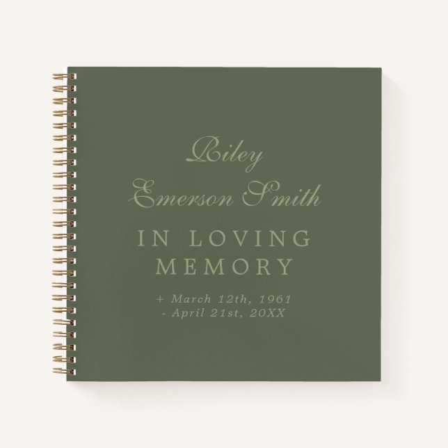 Cuaderno Olive Elegant Name In Love Memory Guest Book (Anverso)
