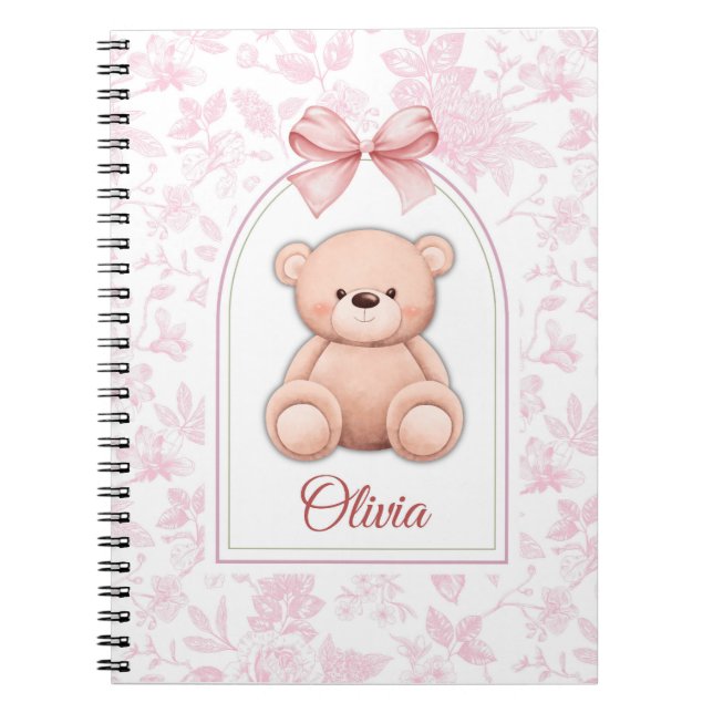Cuaderno Olivia | Diseño de guardería de osito rosado perso (Frente)