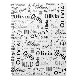 Cuaderno Olivia Nombre Personalizado Negro Blanco