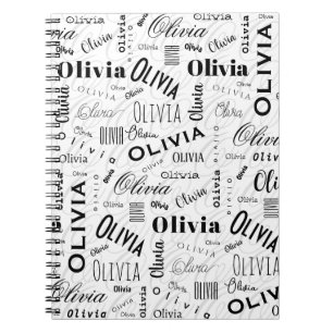 Cuaderno Olivia Nombre Personalizado Negro Blanco