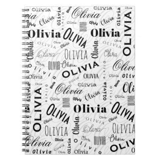 Cuaderno Olivia Nombre Personalizado Negro Blanco