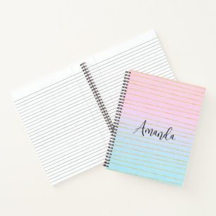 Cuaderno Ombre azul rosado con líneas de oro