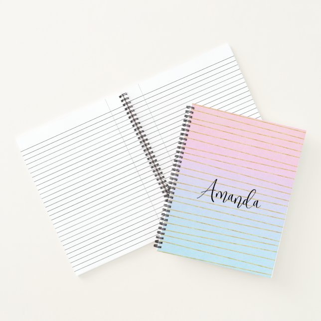 Cuaderno Ombre azul rosado con líneas de oro (Interior)