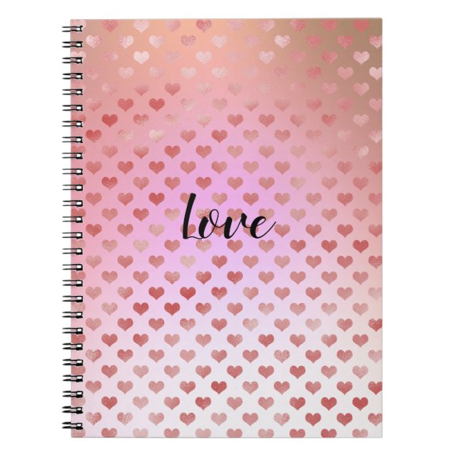 Cuaderno Ombre de corazones rojos rosados rosados (Frente)
