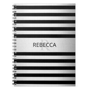 Cuaderno Ombre de rayas plateado contemporáneo y negro