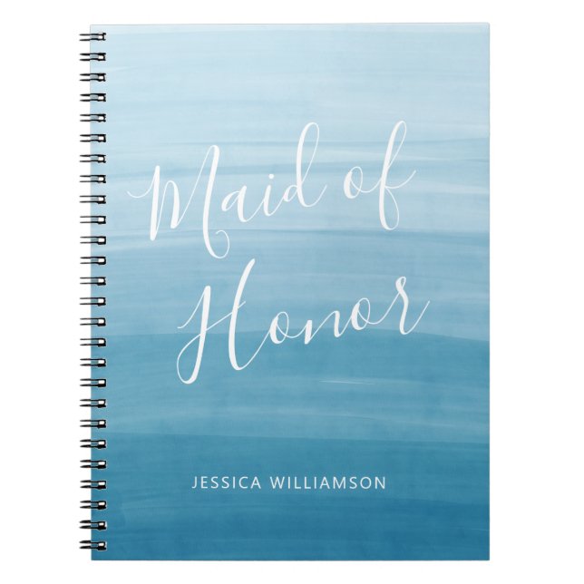 Cuaderno Ombre Gradiente Dip Dye Ocean Blue Maid of Honor (Frente)