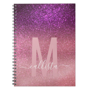 Cuaderno Ombre Monograma de triple Purpurina rosa violeta m