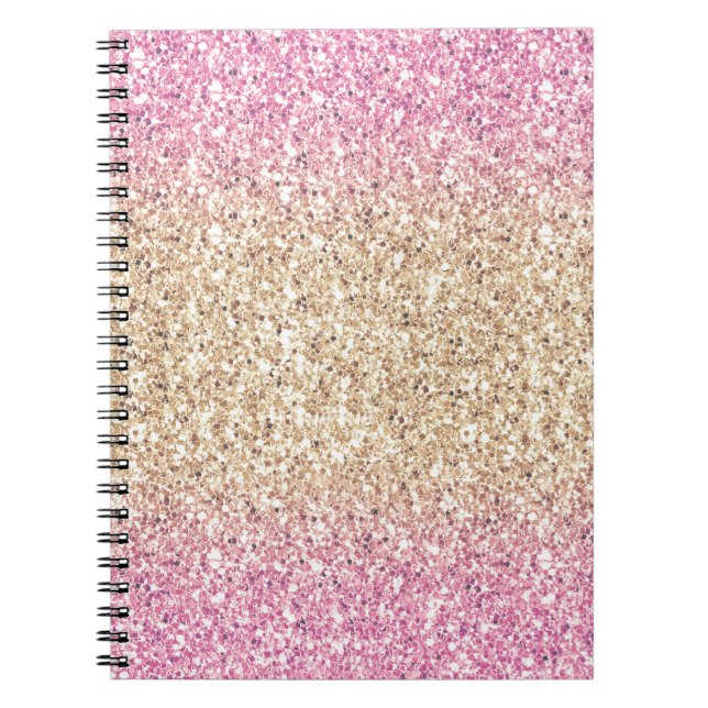 Cuaderno Ombre Purpurina mágico rosa y dorado (Frente)