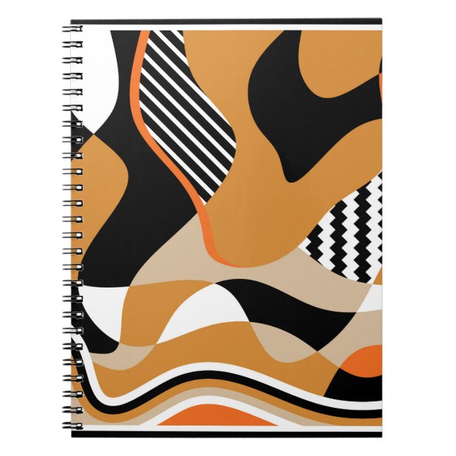 Cuaderno Onda abstracta: patrón negro vintage (Frente)