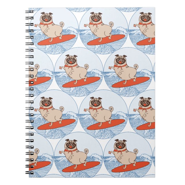 Cuaderno Onda montando perro de cerdo feliz en la tabla de  (Frente)