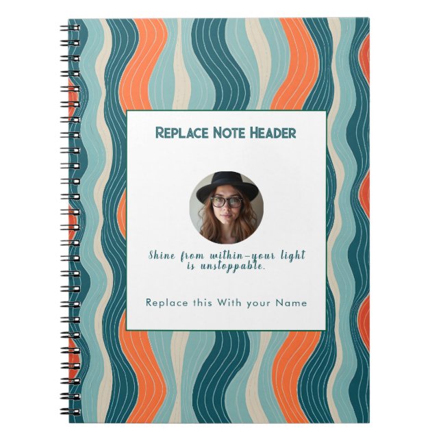 Cuaderno Onda Patrón Personalizada Verde Turquesa y Naranja (Frente)