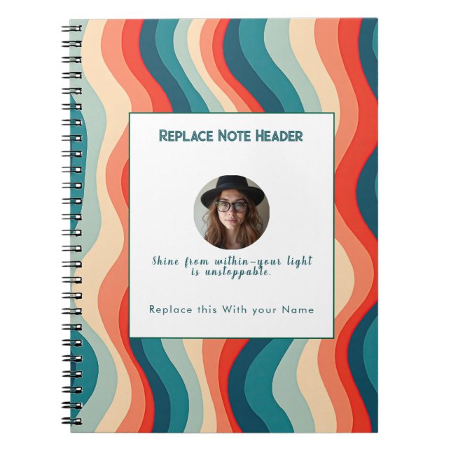 Cuaderno Onda Patrón Personalizada Verde Turquesa y Naranja (Frente)