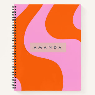 Cuaderno Onda Personalizada de Franjas Naranja y Rosa Inten