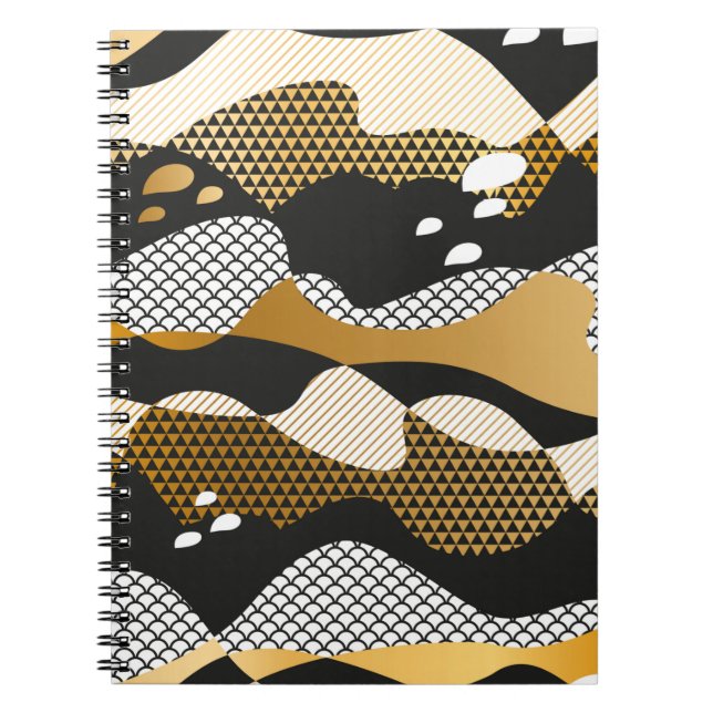Cuaderno Ondas abstractas con textura geométrica en oro met (Frente)