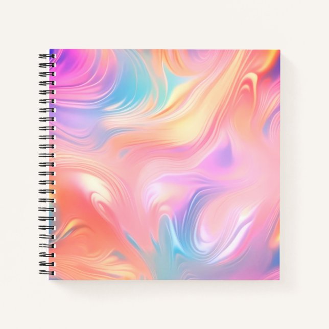 Cuaderno Ondas abstractas de neón rosa azul amarillo de mod (Anverso)