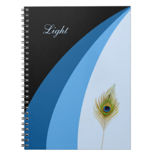 Cuaderno Ondas abstractas en tonos azules y pluma de pavo r