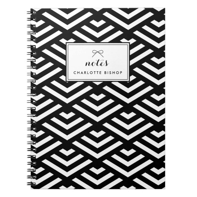 Cuaderno Ondas geométricas en blanco y negro personalizadas (Frente)