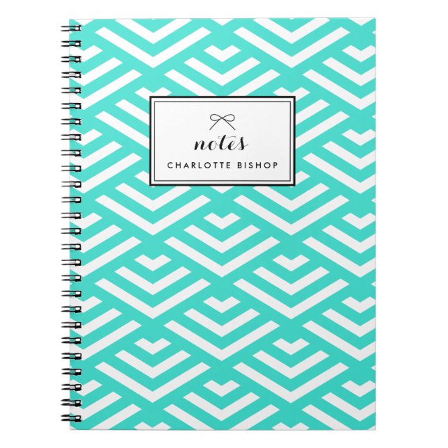 Cuaderno Ondas geométricas turquesas personalizadas (Frente)