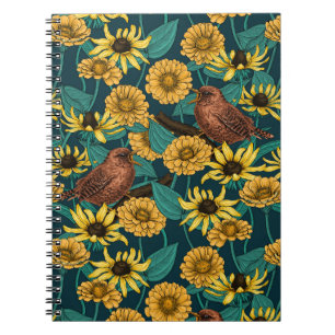 Cuaderno Ondas y flores en azul oscuro
