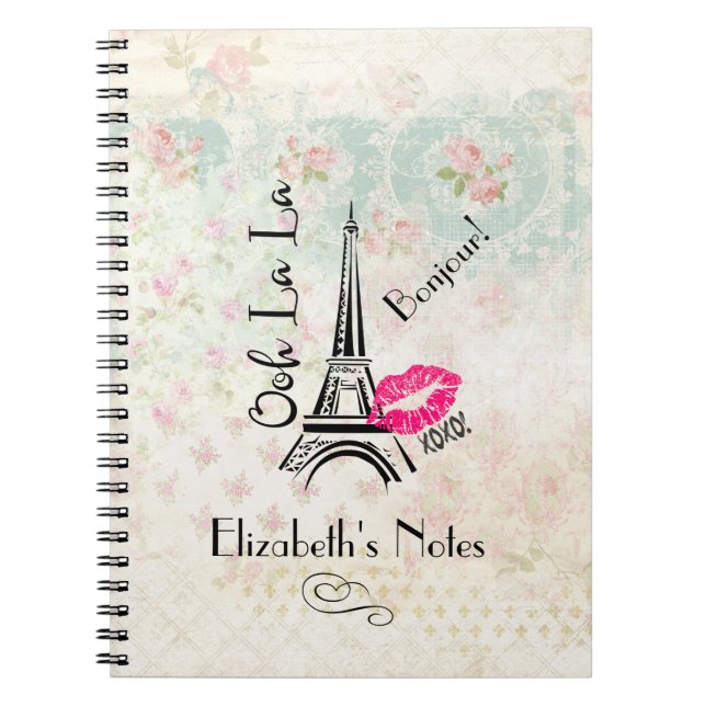 Cuaderno Ooh La Paris Torre Eiffel en patrón de cosecha (Frente)