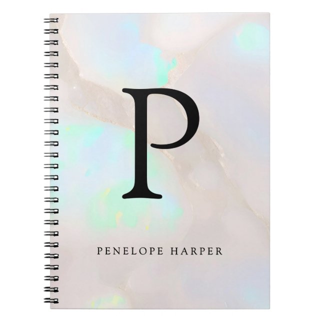 Cuaderno Opal Iridescente Holográfico Monograma Chic (Frente)